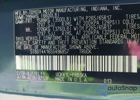 2005 Toyota Tundra Sr5 V8 from USA, damaged, VIN 5TBDT44165S496857